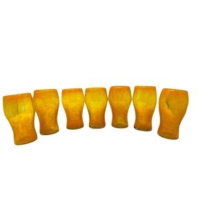 6 Crate & Barrel Calypso Mexican Blown Glass Tumblers -16oz Tall Orange Handmade